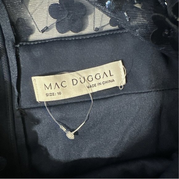 NEW $598 Mac Duggal [ 16 ] Embellished V Neck Illusion Column‎ Midi Dress Blue - Picture 7 of 14